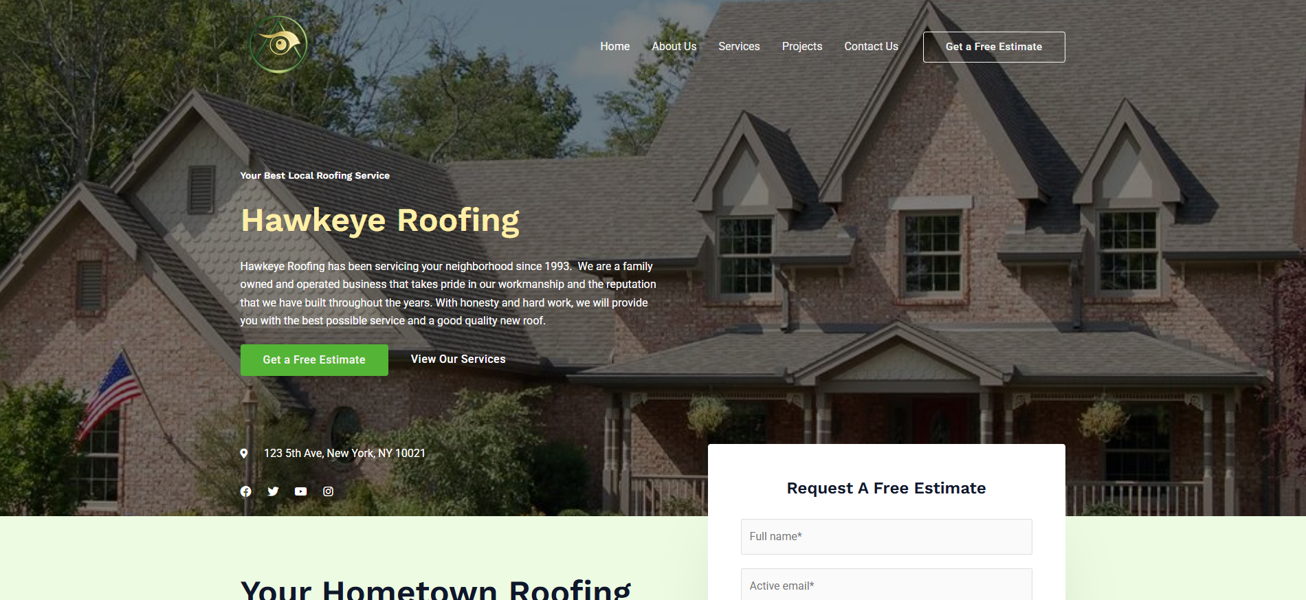 Hawkeye Roofing website screenshot